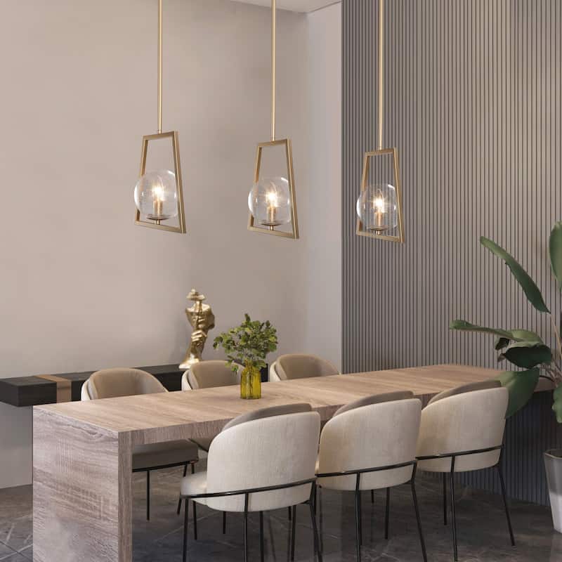 Koiny 9'' Modern Abstract Gold Pendant 1-Light Kitchen Island Lighting with Glass Globe - L9" x W5.5" x H73"
