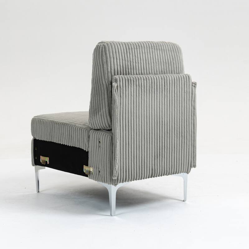 Modern Armless Accent Chair, Corduroy Upholstered Lounge Chair with Metal Legs, Small Single Sofa Chair for Living Room