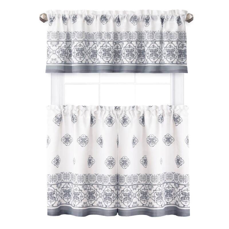 Amani Tile 3-Piece Kitchen Curtain Tier Set & Valance