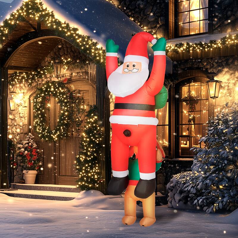 Outsunny 7FT Hanging Christmas Inflatable Santa with Dog, Christmas Blow Up Decoration with Built-in LED Lights for Garden - red