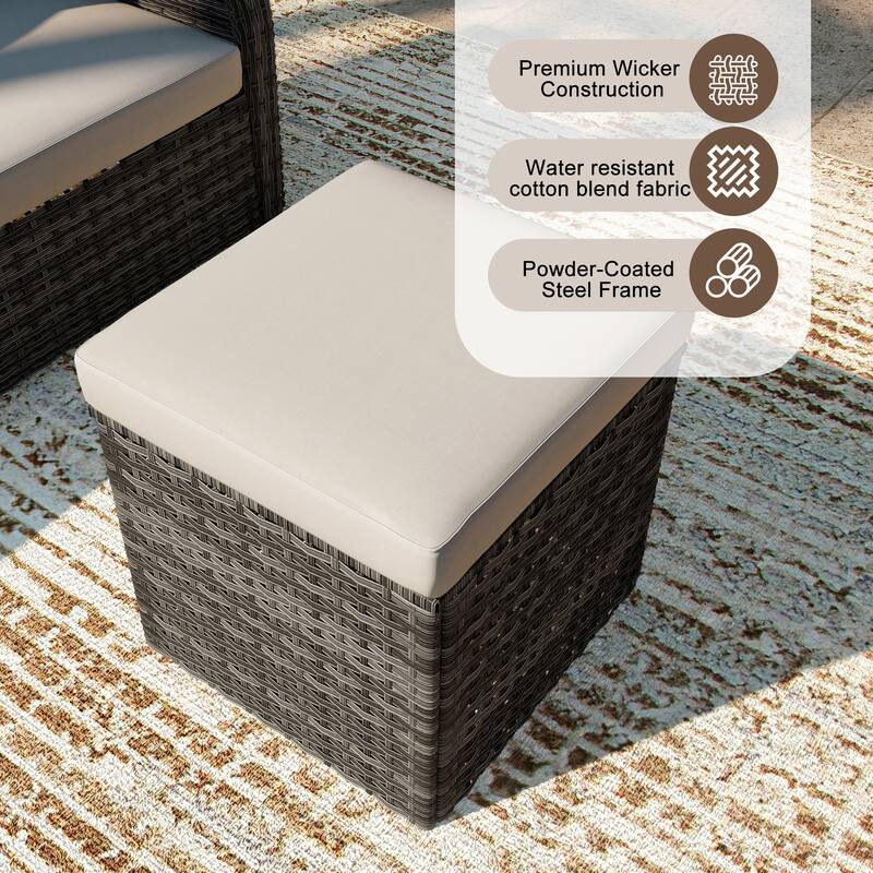 Outdoor Wicker Square Storage Ottoman with Plush Cushion