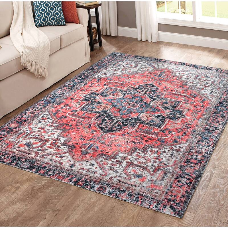 Hand Woven Victoria Micro Printed Polyester Traditional Oriental Area Rug