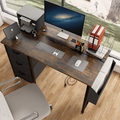 47.3" Office Desk with Power Outlet, 3 Drawers & Side Pocket
