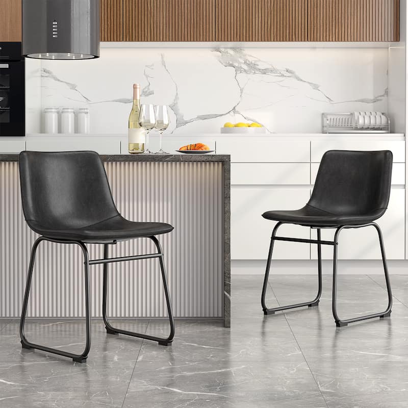 Bar Stools Faux Leather Counter Stools with Back Armless Dining Chairs (Set of 2) - 18in Black - Short