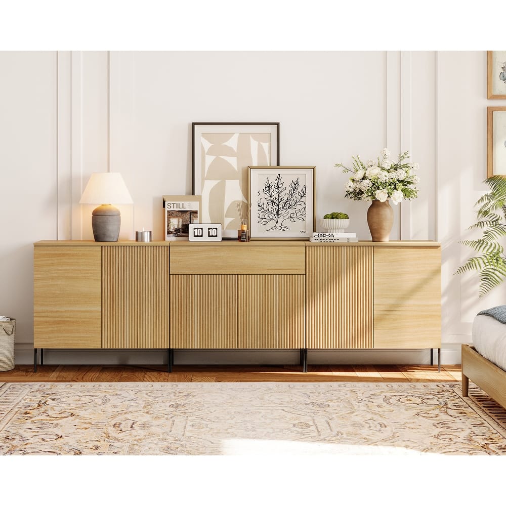 94.5" Modern Reeded Drawer Dresser Set With Doors, Minimalist Chest Of Drawers With Storage