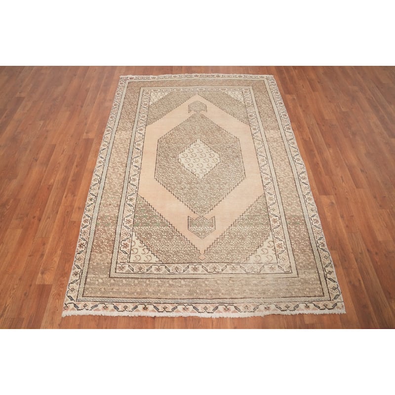 Hand Knotted Oriental 100% Wool Carpet Traditional Medallion Peach Tabriz Area Rug - 6' 2'' X 4' 4''