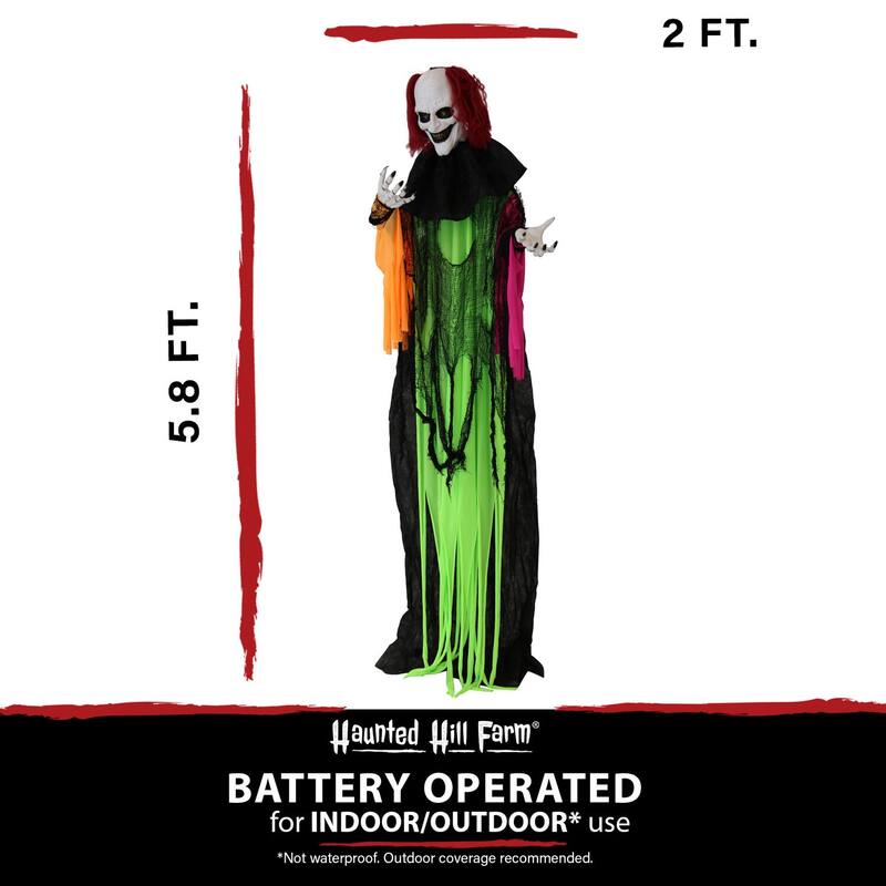 Life-Size Animatronic Clown with Lights and Sound, Indoor or Covered Outdoor Halloween Decoration