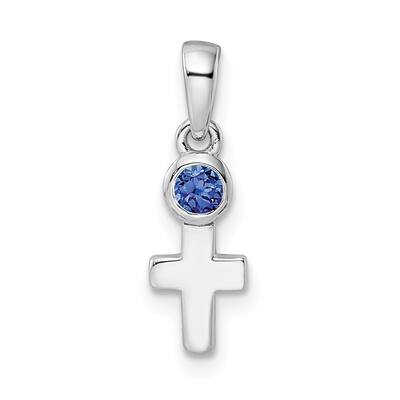 925 Sterling Silver Rhodium-plated Lab Created Sapphire Cross Pendant (L-17.7mm, W-5.75mm)