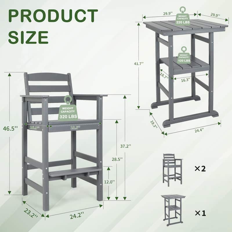 Vrakae 3-Piece Outdoor Height Bar Bistro Set