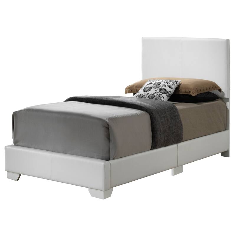 Twin Bed Frame with Faux Leather - 41" Wide, Sturdy Support for Box or Foundation - White