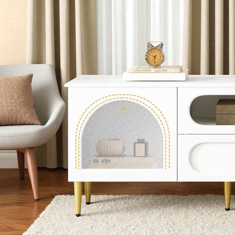 78.8" Retro Entertainment Center Media Console, 6 Metal Legs, Glass Display Doors, 2 Cabinets, 4 Drawers, for 85" TV
