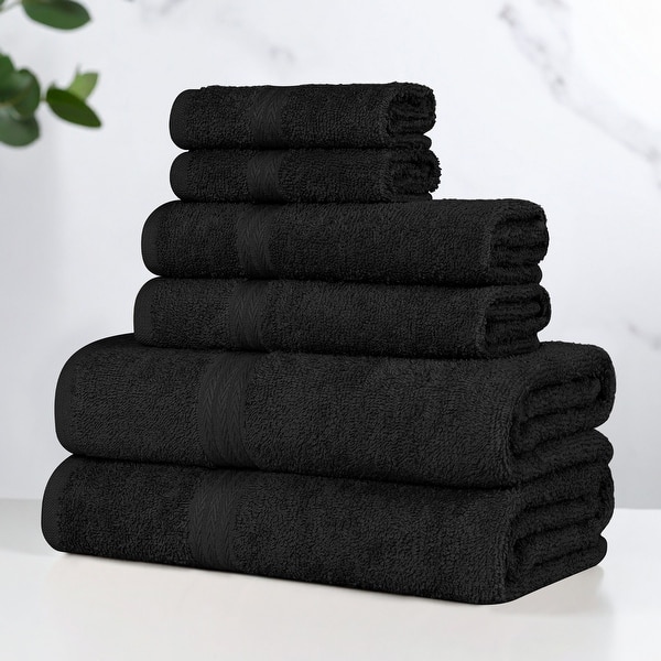 Superior Miami 100% Cotton 6-Piece Towel Set–Lightweight Quick-Dry Absorbent Everyday Bathroom Use - Black