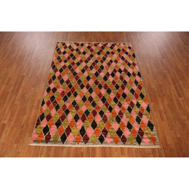 Trellis Moroccan Oriental Area Rug Handmade Tribal Wool Carpet - 5'9" x 7'9"