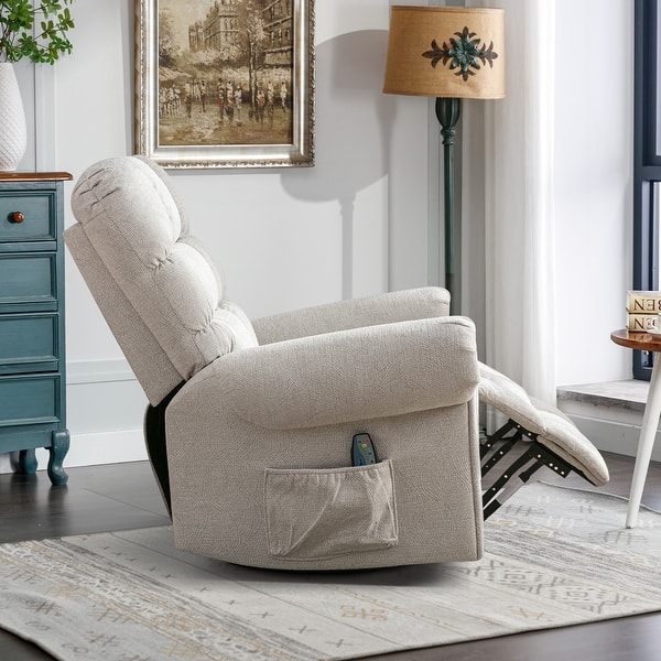 Oversized Power Swivel Rocker Recliner Chair - 42" Wide, 400 Lb Capacity, Beige Fabric