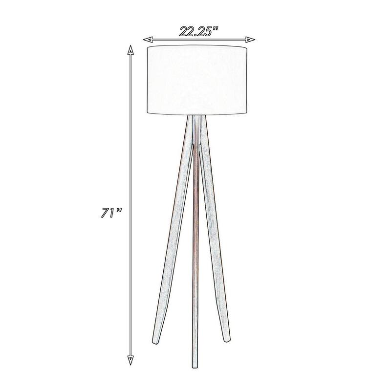 Megan 71 Inch Floor Lamp, White Drum Shade and Brown Wood Tripod Base