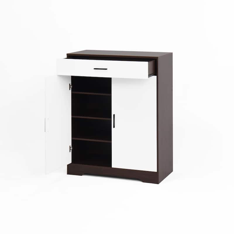 Freestanding Wooden Shoe Cabinet, 4-Tier Shoe Rack Organizer, Shoe Cabinet with Drawer, 2 Door & Adjustable Shelves