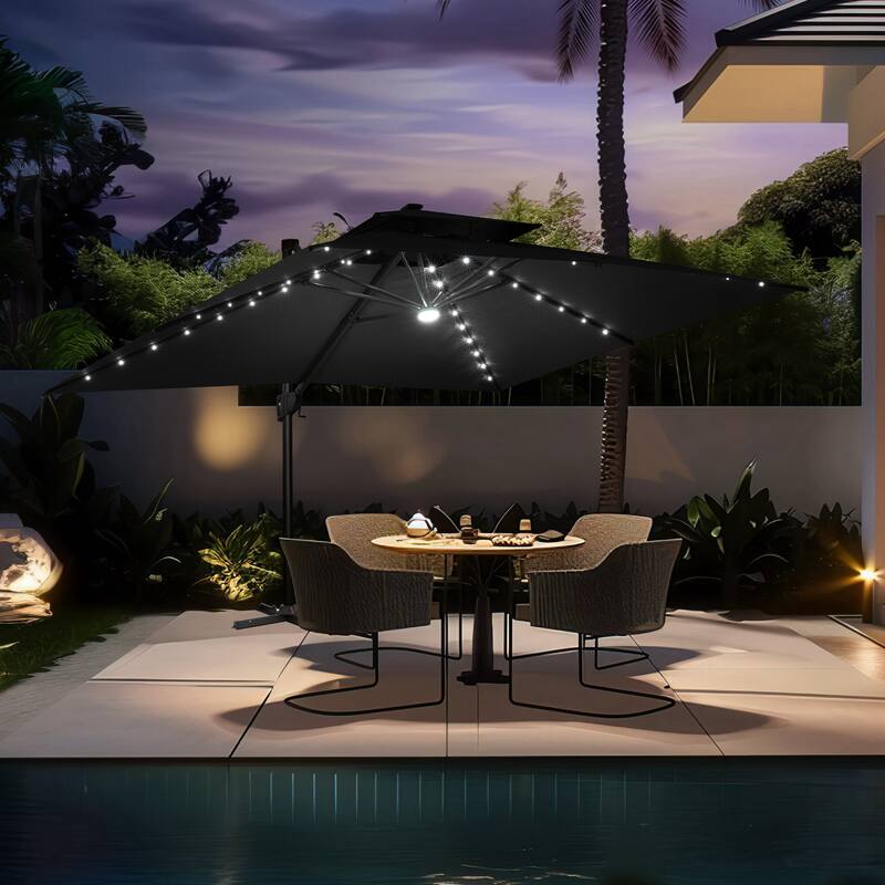 10 FT x 13 FT Outdoor LED Lighted Double Top Patio Cantilever Umbrella