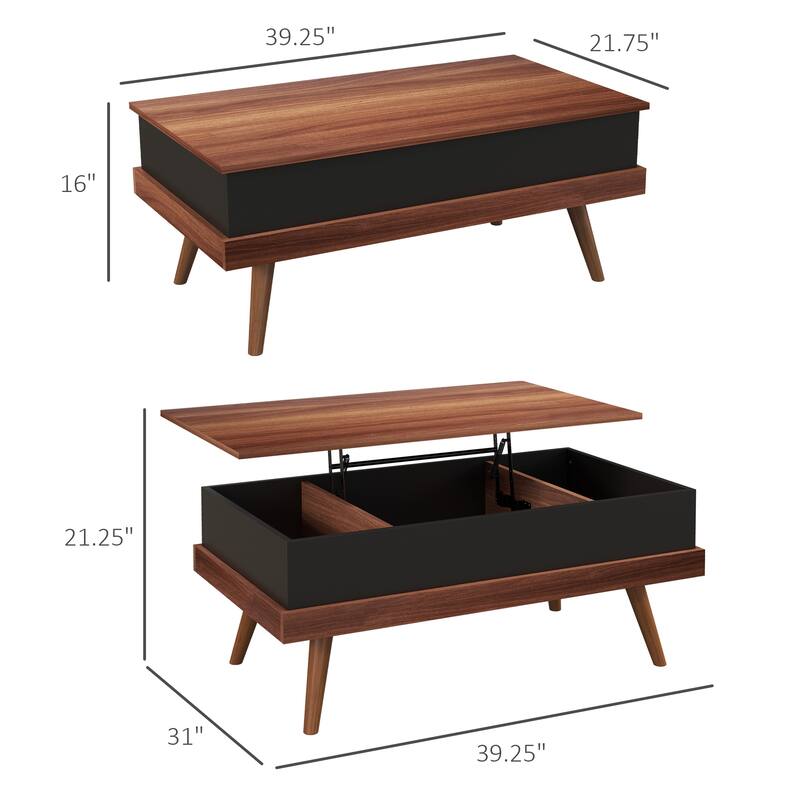 Lift Top Coffee Table with Hidden Compartments and Wood Legs