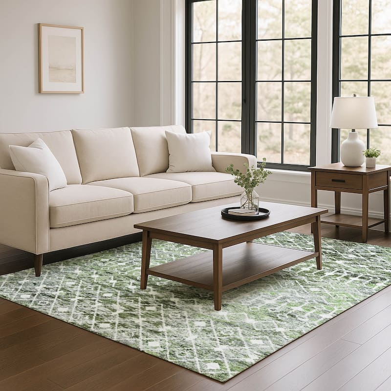 Premium Washable Super Soft Boho Trellis Mayfield Rug - Olive - 5' x 7'6"