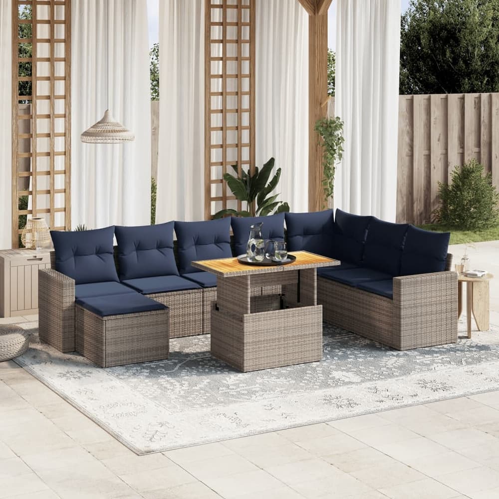 vidaXL Patio Sofa Set with Cushions Outdoor Furniture 9 Piece Poly Rattan