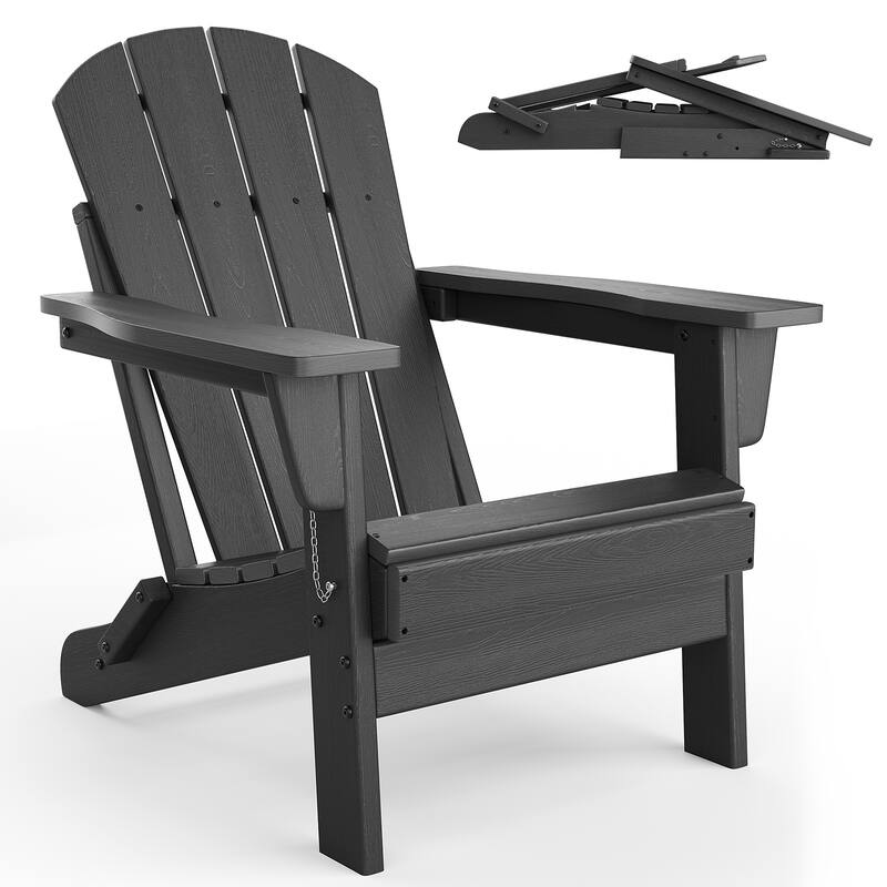 Folding Adirondack Chair, Outdoor Wooden Lounge Chair, Modern Lounger Adirondack Chair Ergonomic Extended Backrest - Black