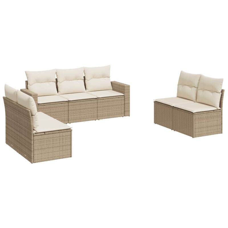 vidaXL Garden Sofa Set Beige PE Rattan, Powder-Coated Steel, Polyester - 24.4 x 25.8 x 27.2