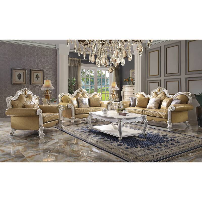 Deveraux Butterscotch and Antique Pearl Diamond Tufting Loveseat