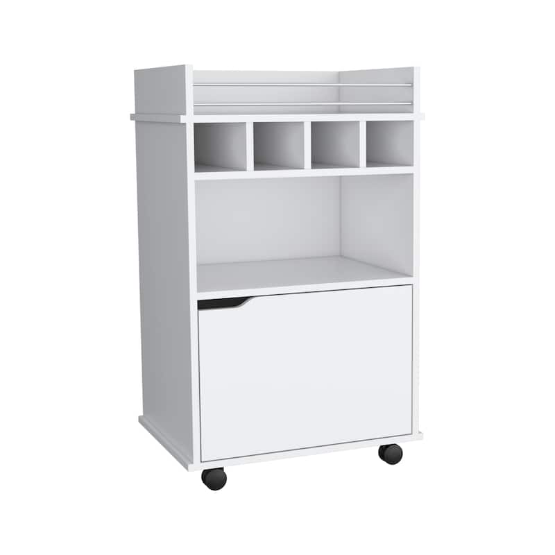 Phoenix Bar Cart with 2 Open Shelves 4 Wine Cubbies and Cabinet