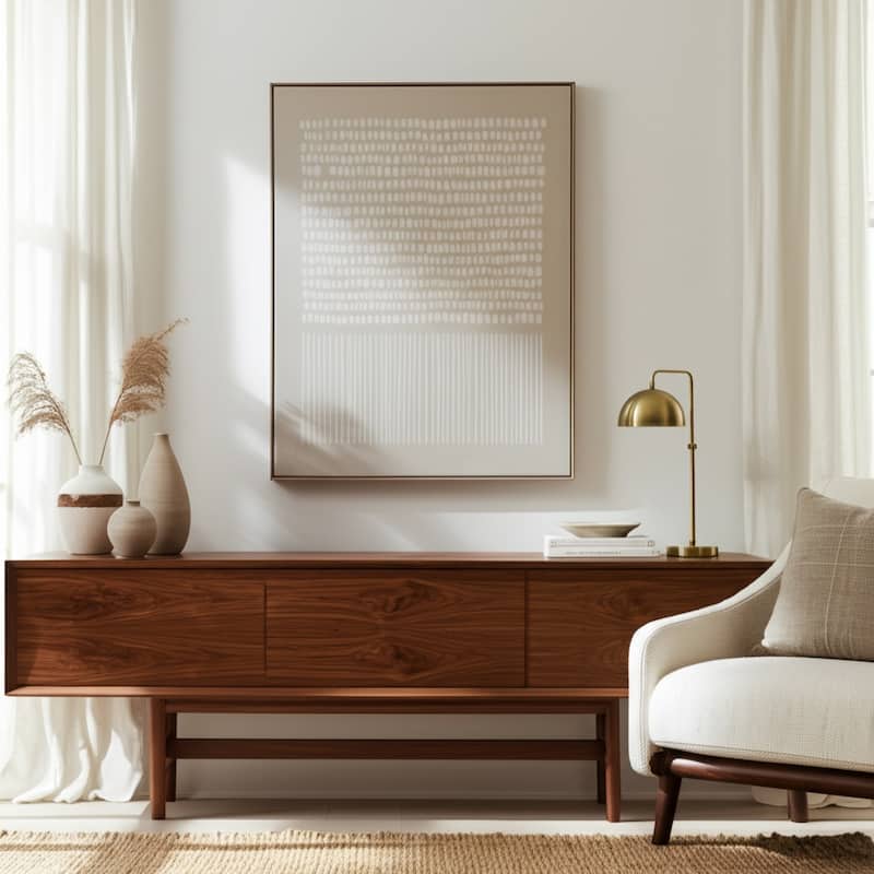 Canvas Wall Art Framed Decorative Textured Dots Lines - 48" Ivory - Wood - White - 36" x 1.5" x 48"