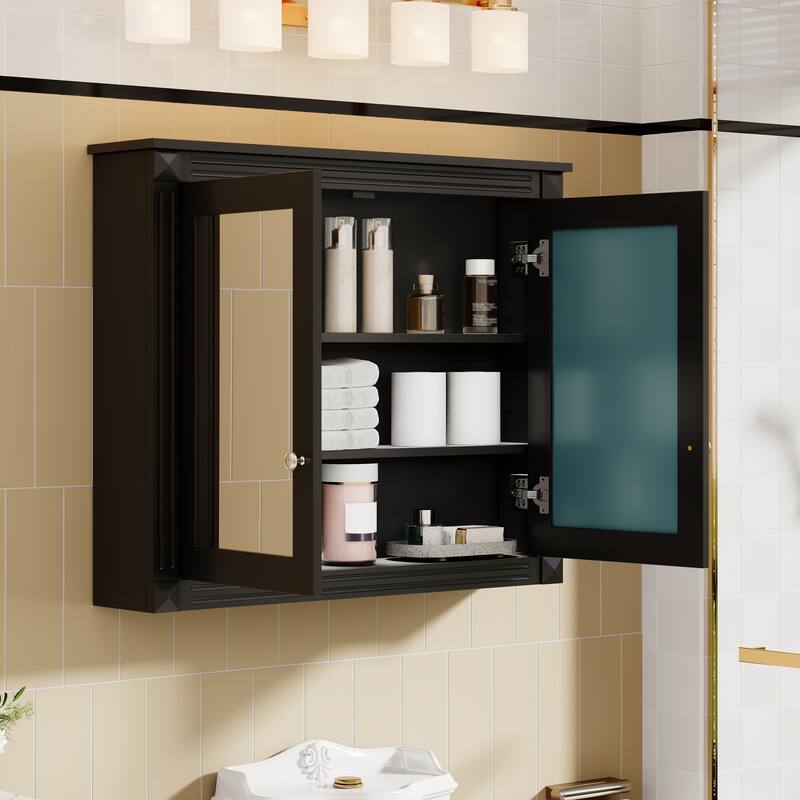 36" x 28" Medicine Cabinet, Wall Mounted Bathroom Storage Cabinet, Modern Bathroom Wall Cabinet with 2 Mirrors