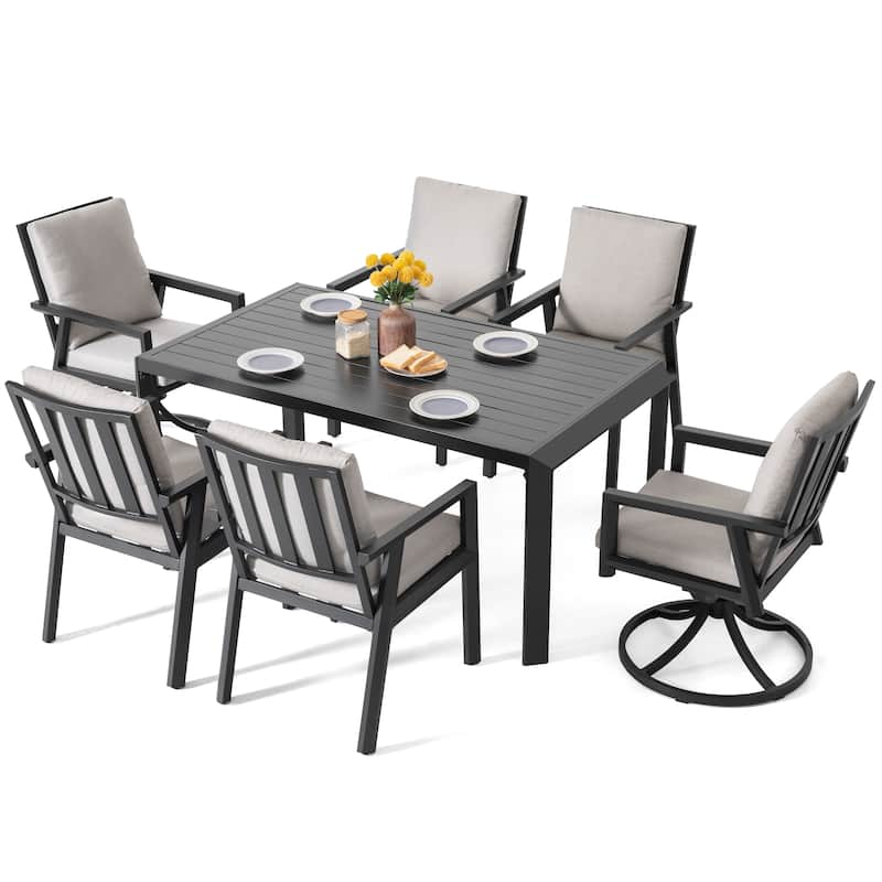 Outdoor 7-Piece Aluminum Dining Set with Soft Gray Cushion