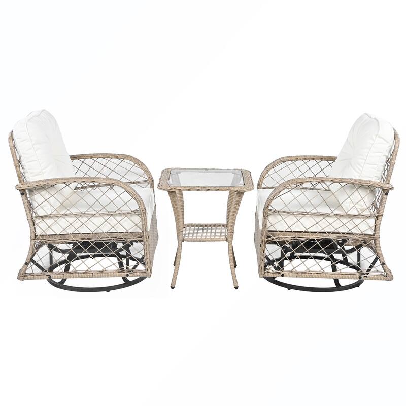 3PCS Rattan Swivel Chair and Table Set