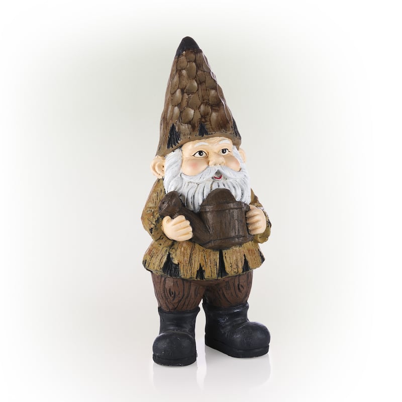 Alpine Corporation 16"H Indoor/Outdoor Garden Gnome with Watering Can Statue, Brown