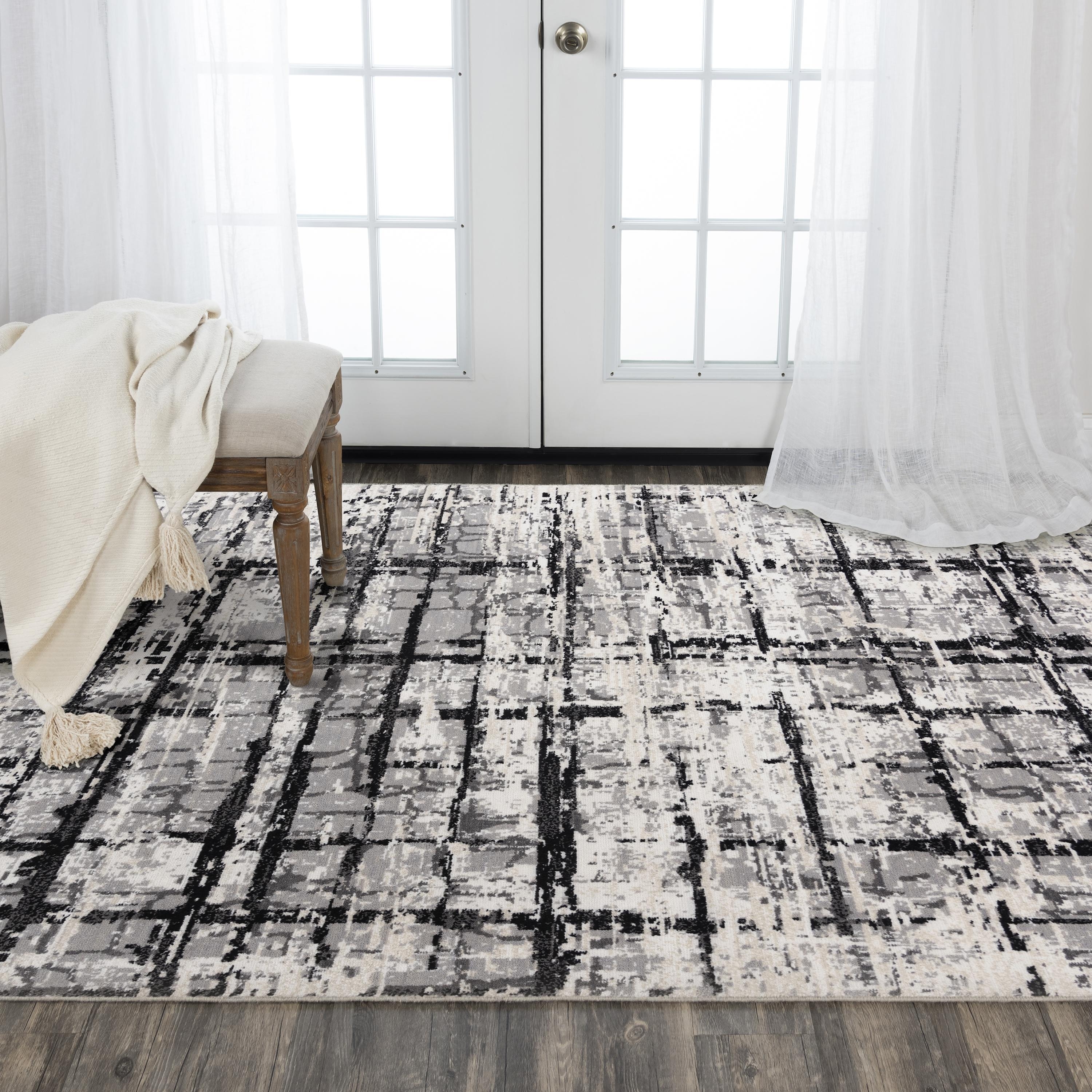 Alora Decor Aurora Abstract Grid Designed Wool/Tencel Area Rug