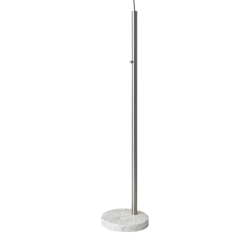 74" Tall Modern Silver Arched Floor Lamp with Grey Linen Drum Shade and White Base for Living Room - 73.5"H x 11”W x 48”D