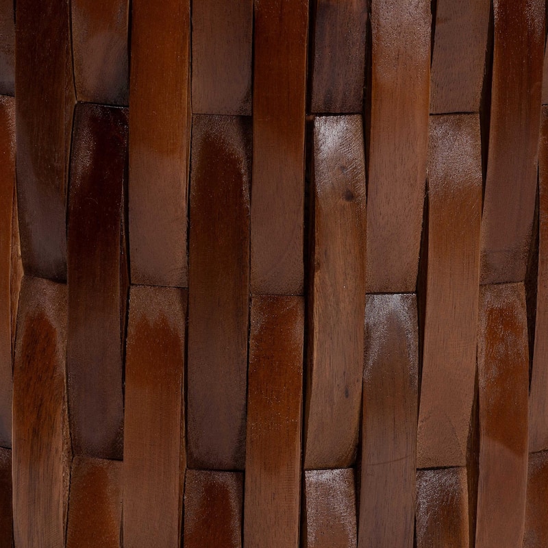 Lavanya End Table with Petrified Wood Top - Drum Accent Side Table with Recycled Teak Wood Frame for Living Room or Entryway