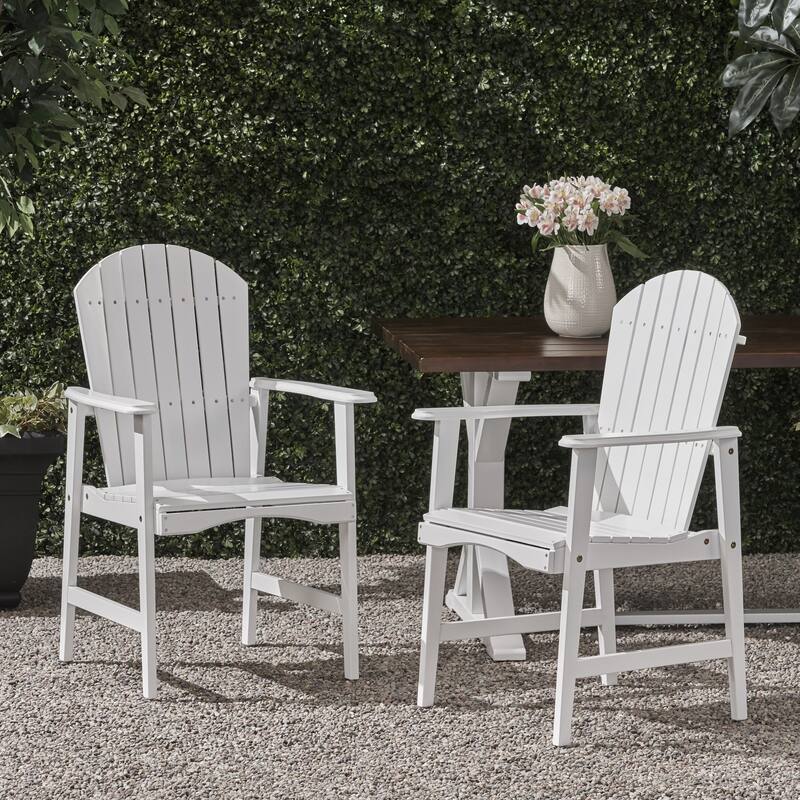 Acacia Wood Outdoor Patio Dining Chairs Set of 2, Rustic Garden Dining Chairs Farmhouse Adirondack Patio Chairs for Backyard - White