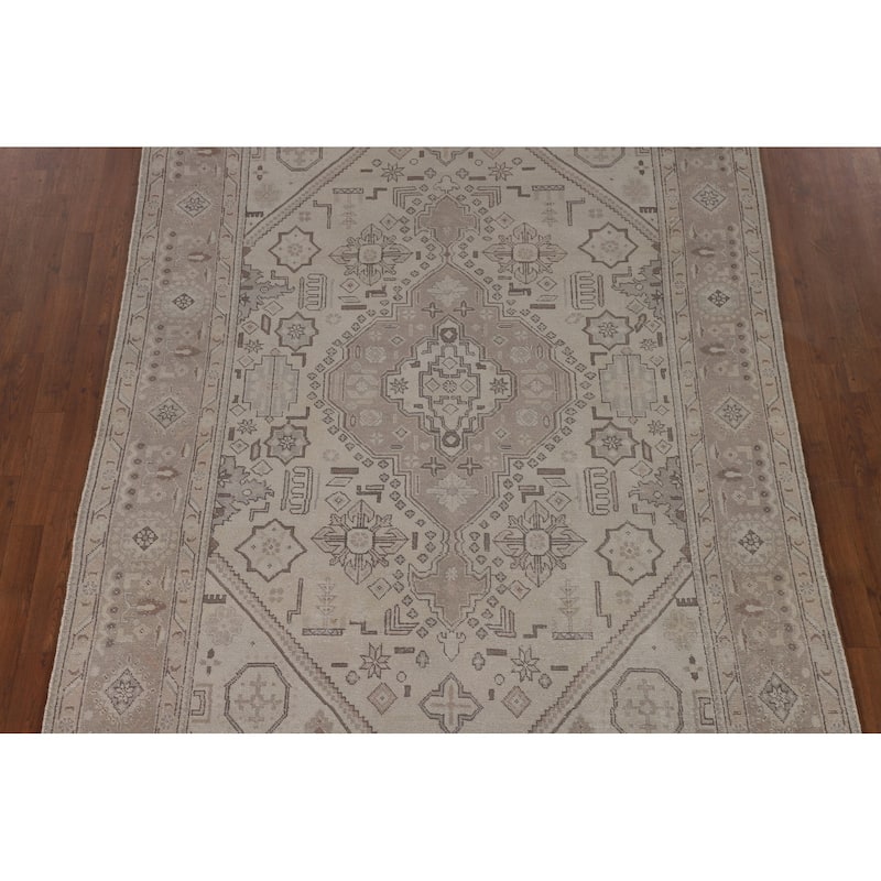 Beige Distressed Tabriz Persian Vintage Rug Handmade Wool Carpet - 6'4"x 9'8"
