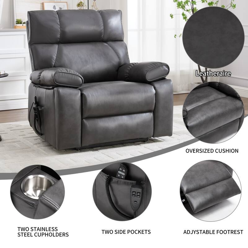 Leatheraire Heat Massage Dual Motor Infinite Position Up to 350 LBS Large Electric Power Lift Recliners with Hidden Cup Holders