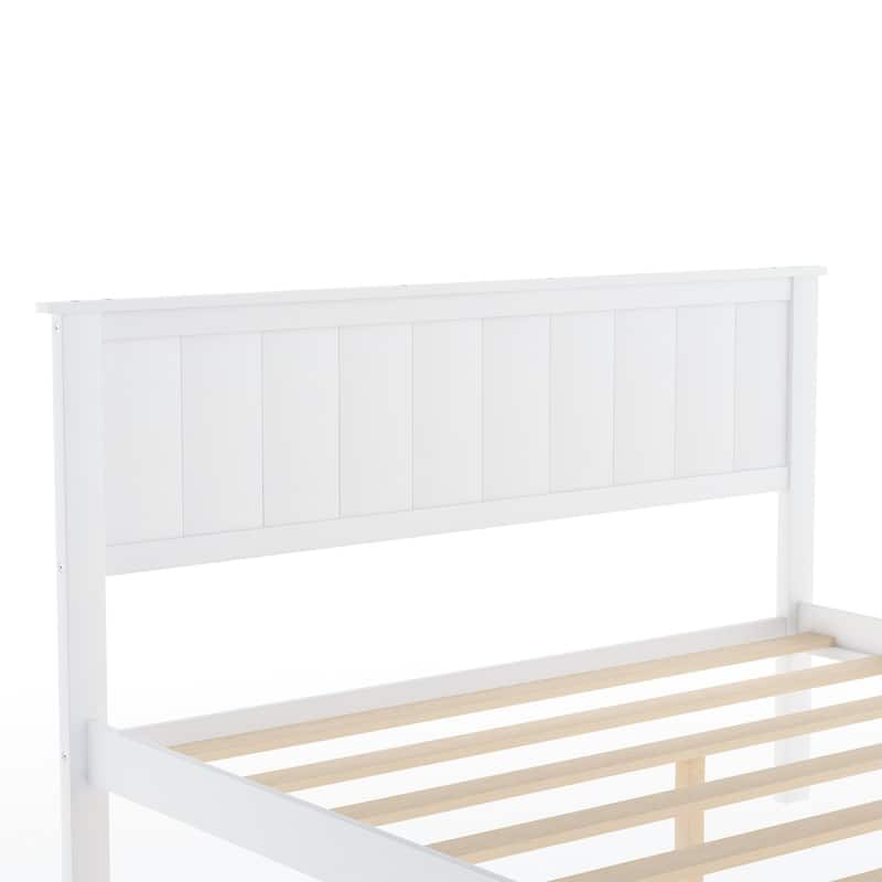 Solid Wood Full Size Platform Bed Frame with Under-Bed Drawers, Slats