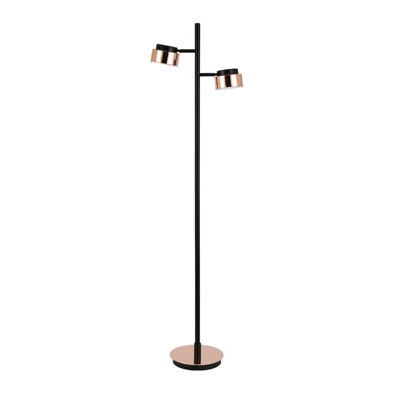 Black Metal Tree Floor Lamp with Copper Bell Shades and Smart Enabled - 11” x 11” x 68” (D x W x H)