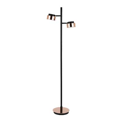 Black Metal Tree Floor Lamp with Copper Bell Shades and Smart Enabled - 11” x 11” x 68” (D x W x H)