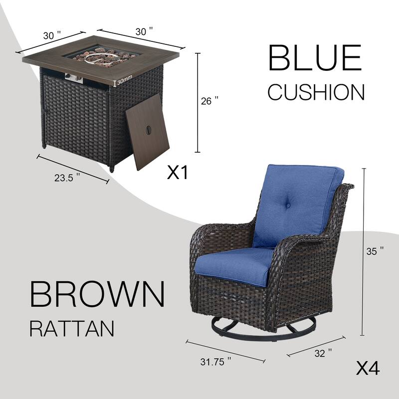 Gymojoy 30 inch Fire Pit Table with PE Swivel Chairs