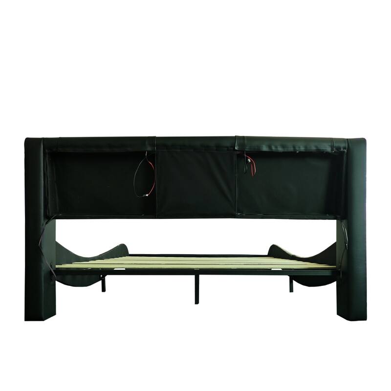 Queen Faux Leather Platform Bed Frame with Bluetooth Backrest Massage