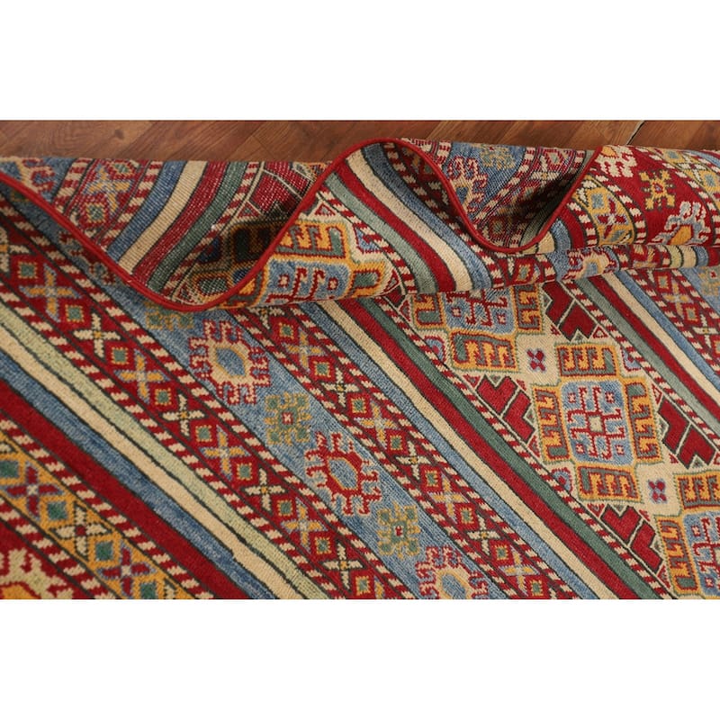 Striped Multi-Color Kazak Oriental Area Rug Handmade Wool Carpet - 4'0" x 5'11"