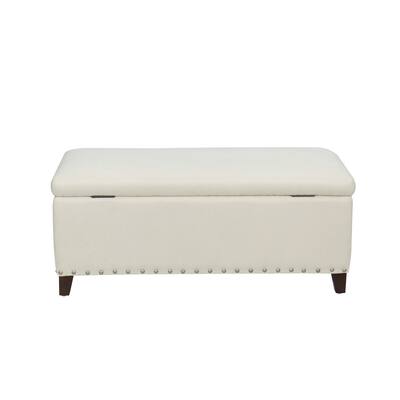 GZMR Beige Polyester Upholstered Wood Frame Studded Storage Bench