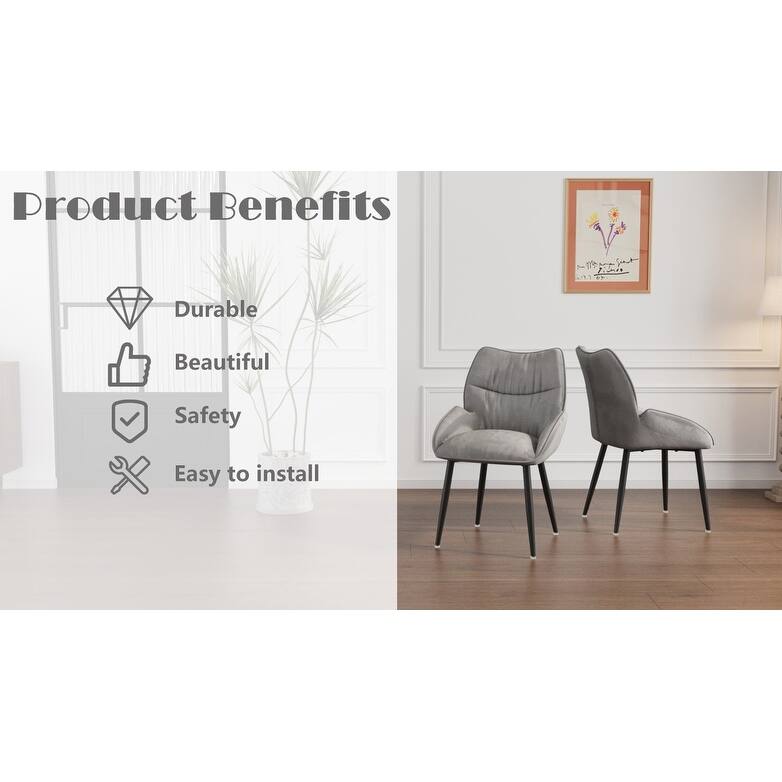 Velvet Upholstered Dining Chair Set of 4, Modern Kitchen Armless Chair with Metal Legs Parsons Chair with Tufted Backrest