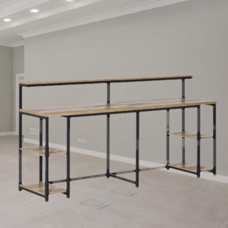 Extra Long 78.75" Double Desk for Two People, MDF Construction with Elevated Monitor Racks and Storage Shelves