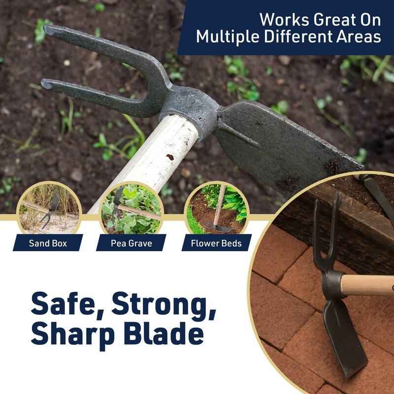 Kings County Tools 18-inch Double-Sided 2-Prong Cultivator and Hoe Garden Tool