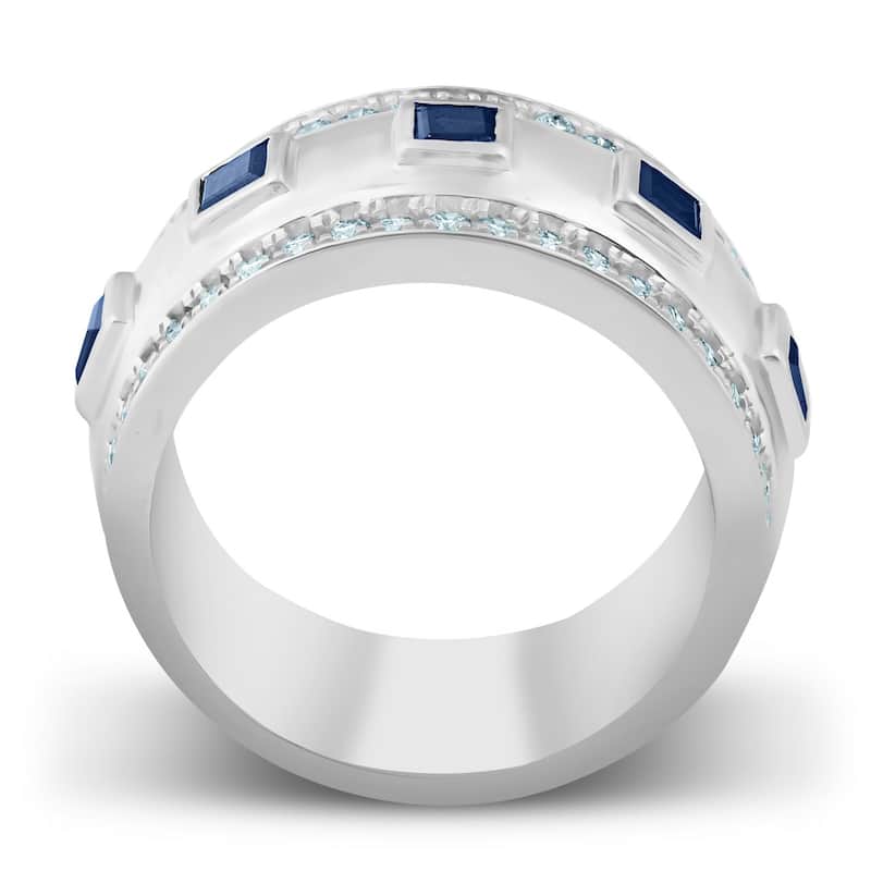 2 1/4 Ct Princess Cut Blue Sapphire & Diamond Wedding Ring White Gold